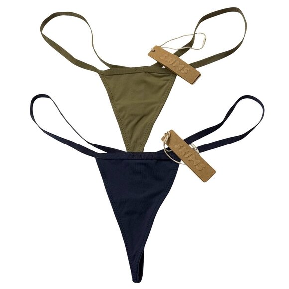 SKIMS Fits Everybody Micro Thongs Lot of 2 Deep Royal Khaki Medium - Picture 1 of 10